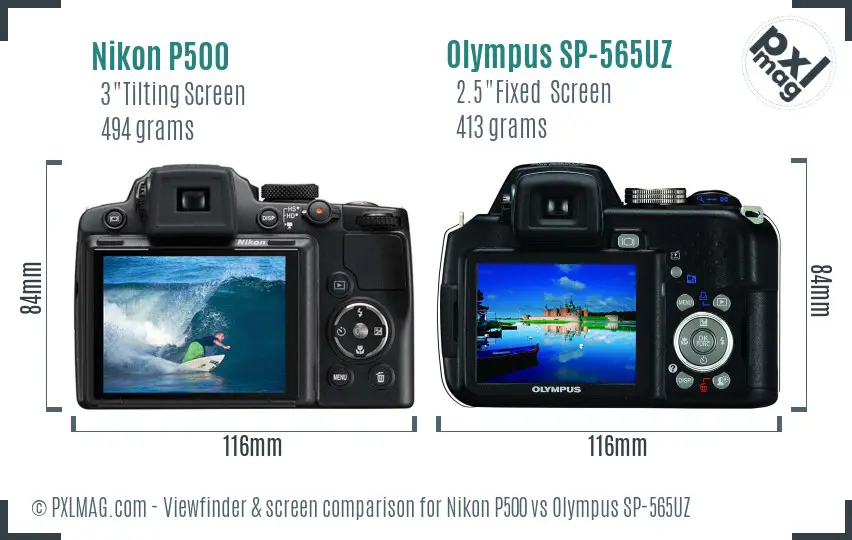 Nikon P500 vs Olympus SP-565UZ Screen and Viewfinder comparison