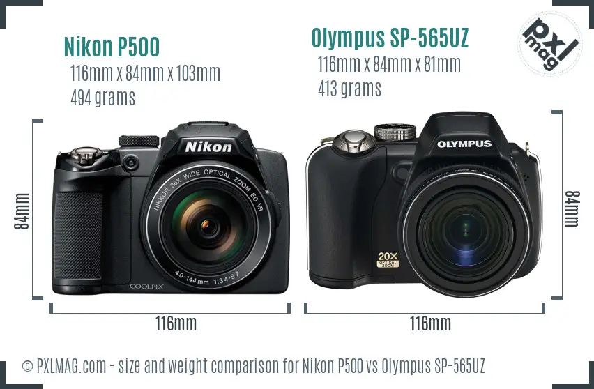 Nikon P500 vs Olympus SP-565UZ size comparison