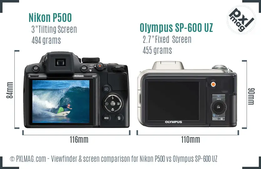 Nikon P500 vs Olympus SP-600 UZ Screen and Viewfinder comparison