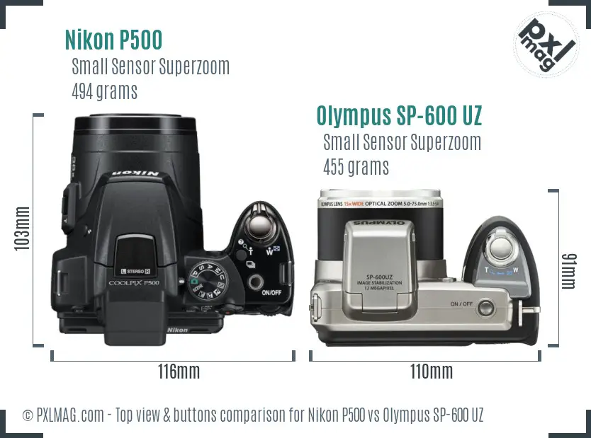 Nikon P500 vs Olympus SP-600 UZ top view buttons comparison