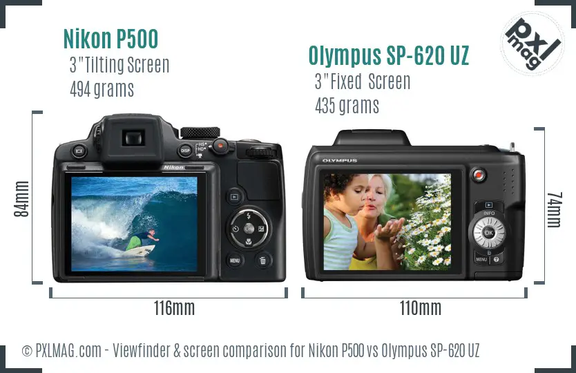 Nikon P500 vs Olympus SP-620 UZ Screen and Viewfinder comparison