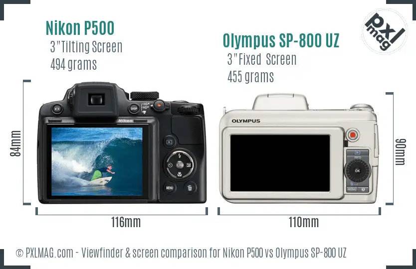 Nikon P500 vs Olympus SP-800 UZ Screen and Viewfinder comparison Nikon P500 vs Olympus SP-800 UZ Screen and Viewfinder comparison