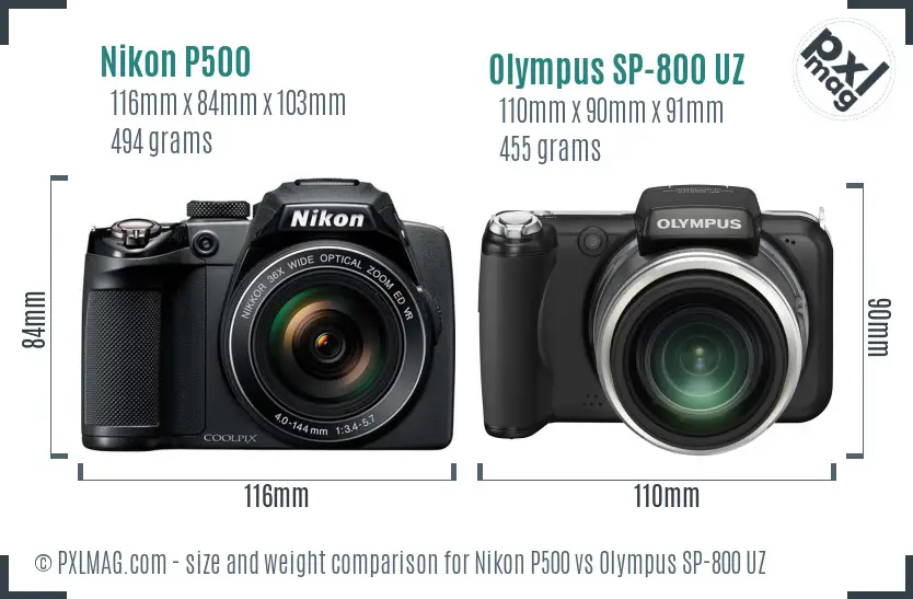 Nikon P500 vs Olympus SP-800 UZ size comparison Nikon P500 vs Olympus SP-800 UZ size comparison