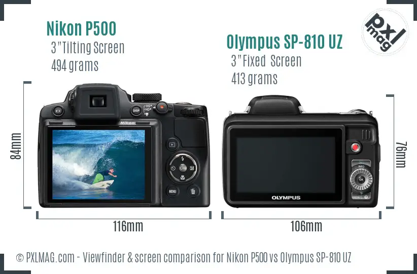 Nikon P500 vs Olympus SP-810 UZ Screen and Viewfinder comparison