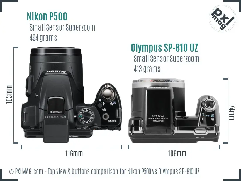 Nikon P500 vs Olympus SP-810 UZ top view buttons comparison