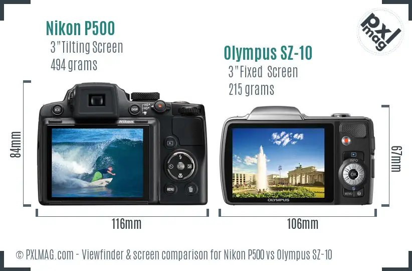 Nikon P500 vs Olympus SZ-10 Screen and Viewfinder comparison