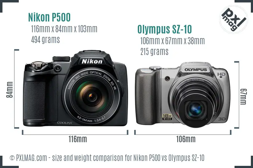 Nikon P500 vs Olympus SZ-10 size comparison