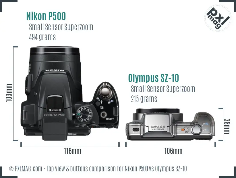 Nikon P500 vs Olympus SZ-10 top view buttons comparison