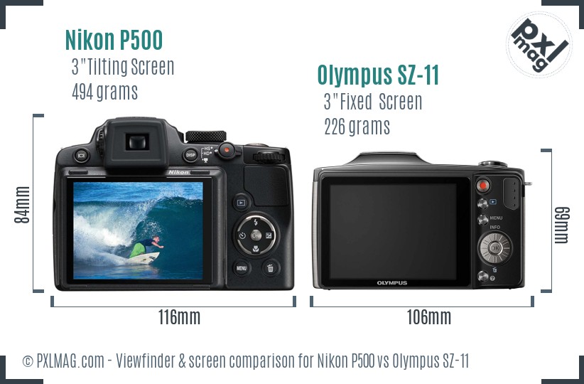 Nikon P500 vs Olympus SZ-11 Screen and Viewfinder comparison