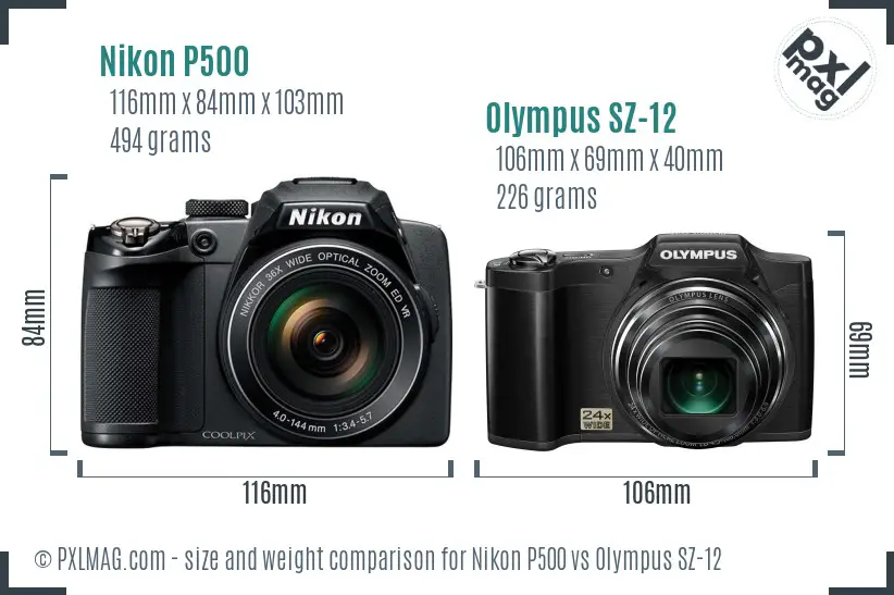 Nikon P500 vs Olympus SZ-12 size comparison Nikon P500 vs Olympus SZ-12 size comparison