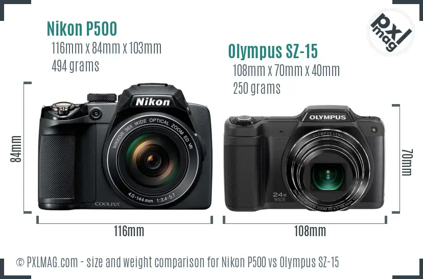 Nikon P500 vs Olympus SZ-15 size comparison Nikon P500 vs Olympus SZ-15 size comparison