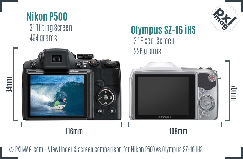 Nikon P500 vs Olympus SZ-16 iHS Screen and Viewfinder comparison