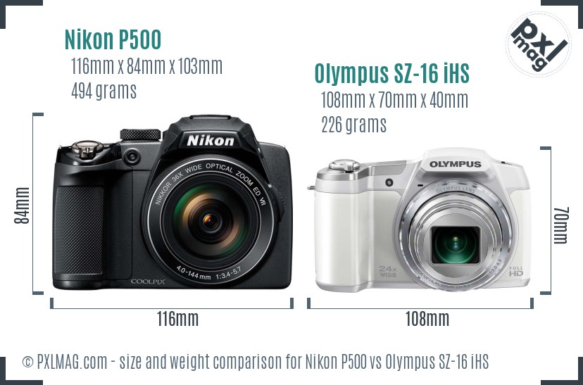 Nikon P500 vs Olympus SZ-16 iHS size comparison