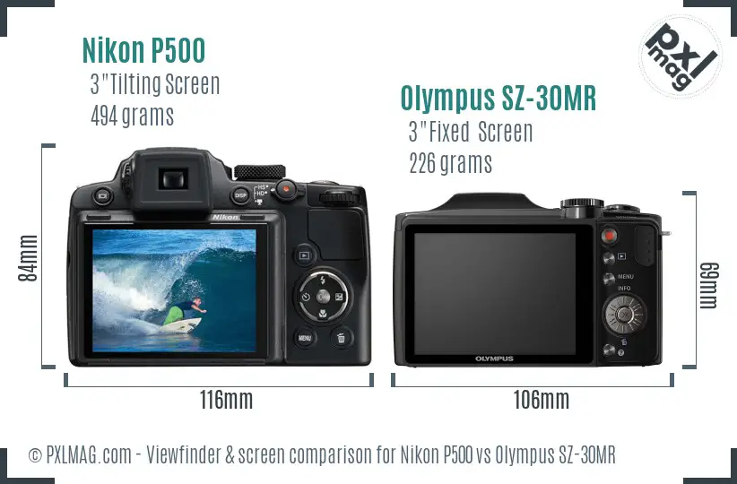 Nikon P500 vs Olympus SZ-30MR Screen and Viewfinder comparison