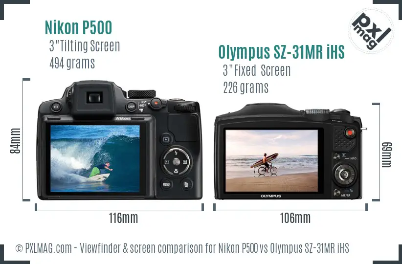 Nikon P500 vs Olympus SZ-31MR iHS Screen and Viewfinder comparison