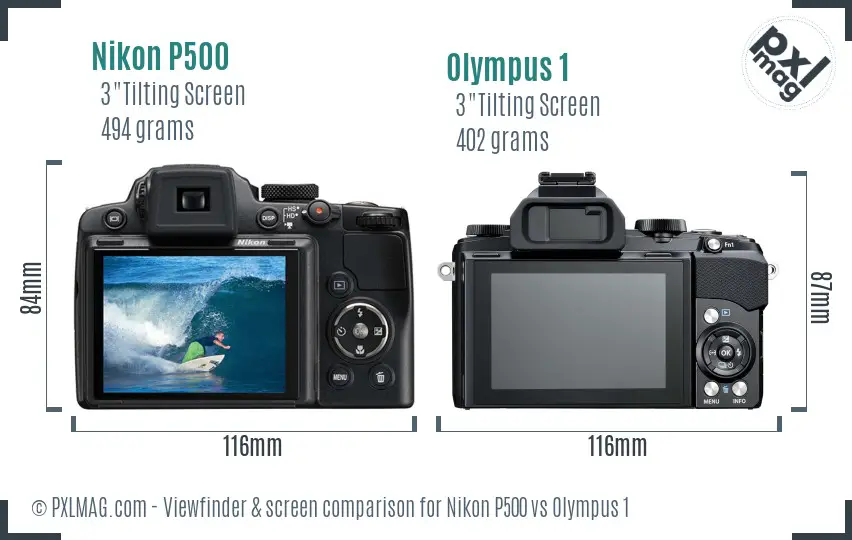 Nikon P500 vs Olympus 1 Screen and Viewfinder comparison