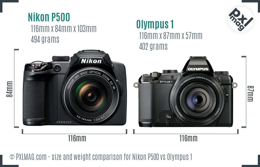 Nikon P500 vs Olympus 1 size comparison