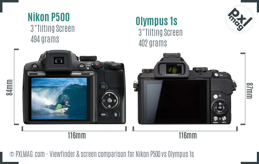 Nikon P500 vs Olympus 1s Screen and Viewfinder comparison