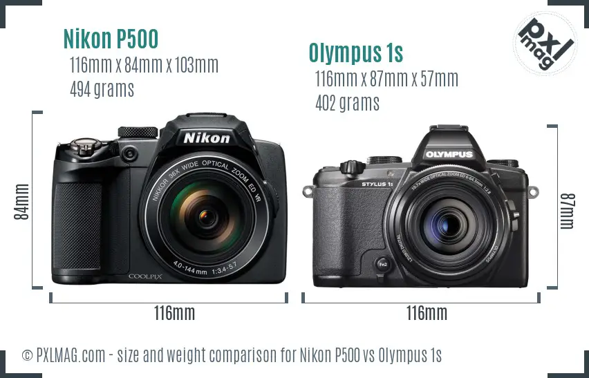 Nikon P500 vs Olympus 1s size comparison