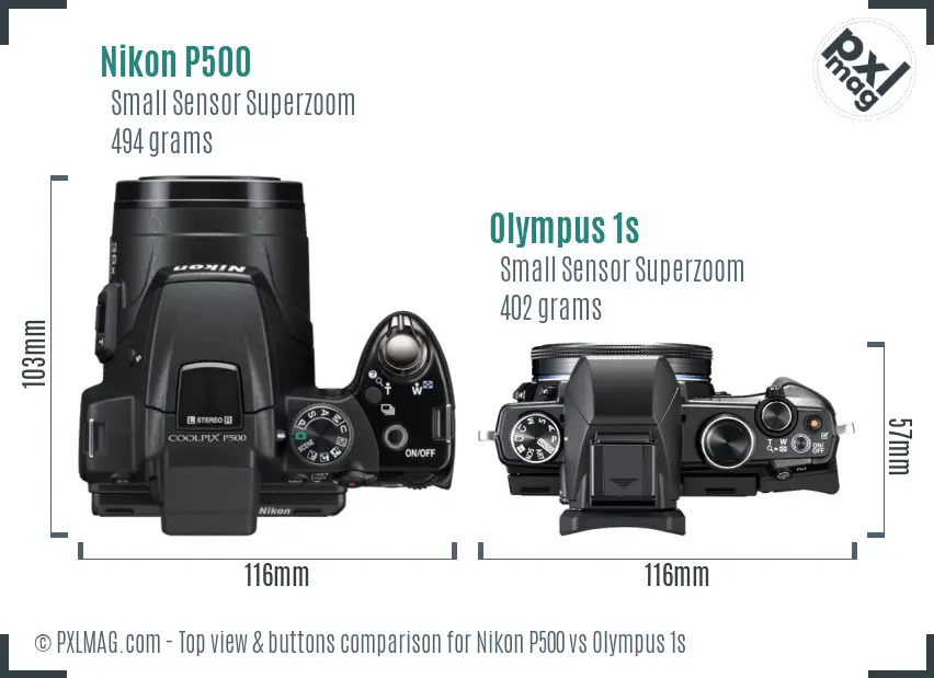 Nikon P500 vs Olympus 1s top view buttons comparison