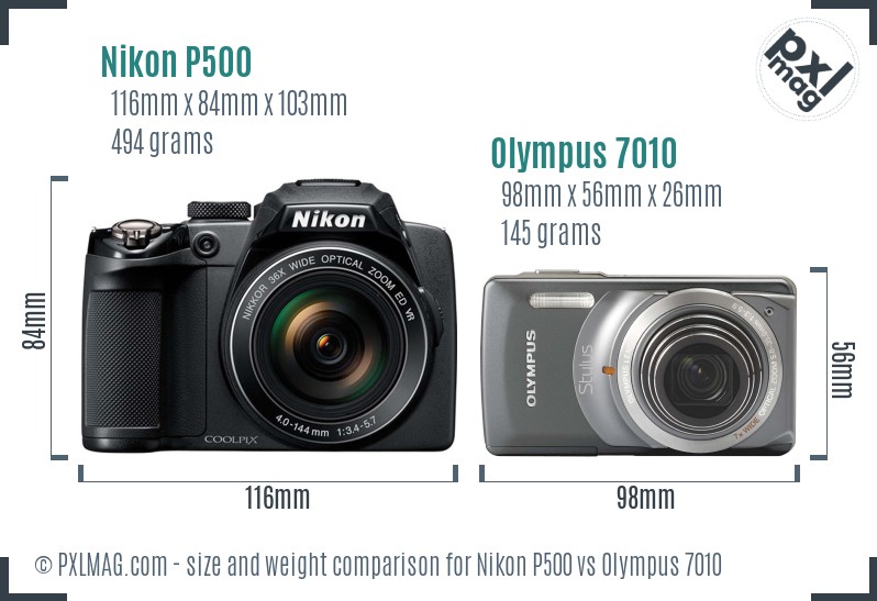 Nikon P500 vs Olympus 7010 size comparison