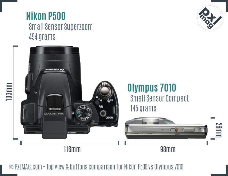 Nikon P500 vs Olympus 7010 top view buttons comparison