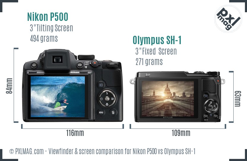 Nikon P500 vs Olympus SH-1 Screen and Viewfinder comparison