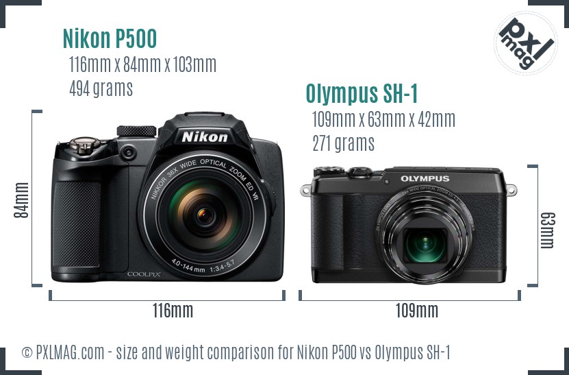 Nikon P500 vs Olympus SH-1 size comparison