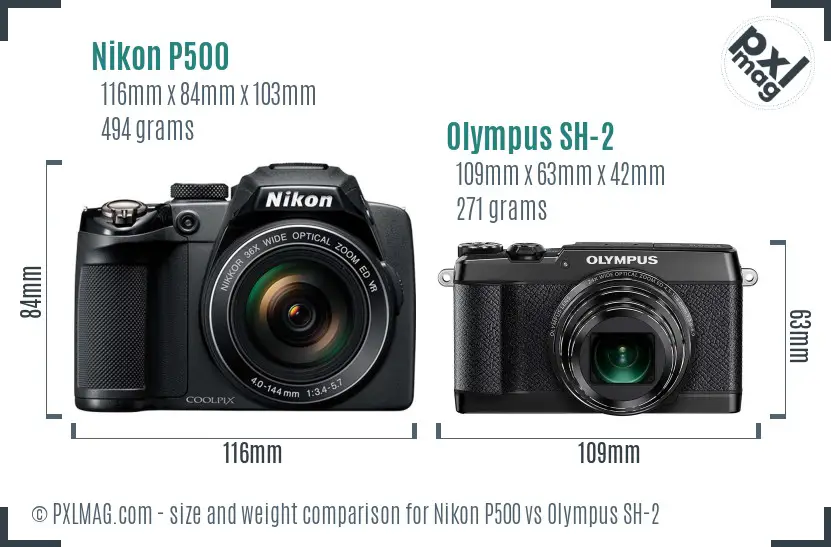 Nikon P500 vs Olympus SH-2 size comparison