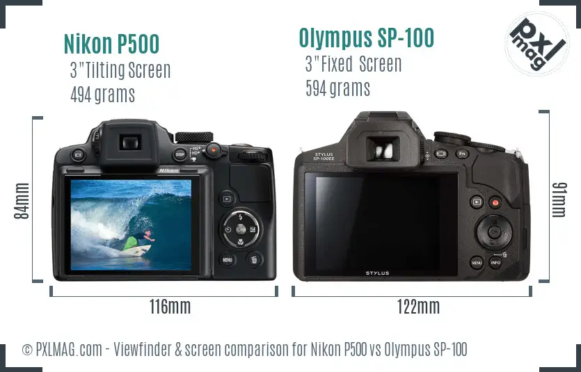 Nikon P500 vs Olympus SP-100 Screen and Viewfinder comparison