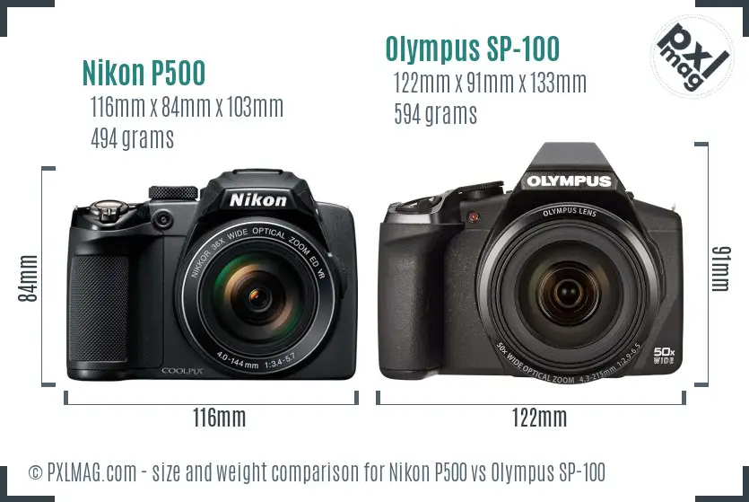 Nikon P500 vs Olympus SP-100 size comparison