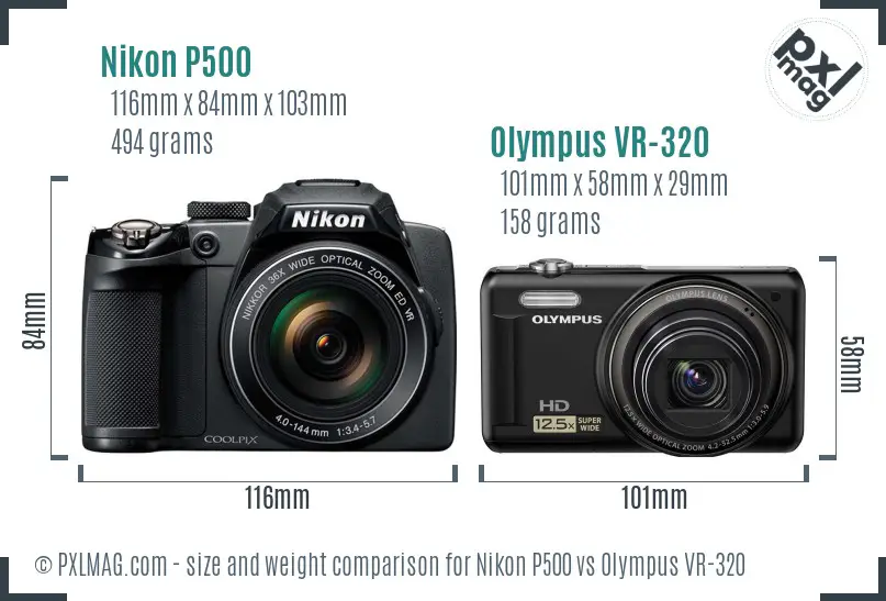 Nikon P500 vs Olympus VR-320 size comparison