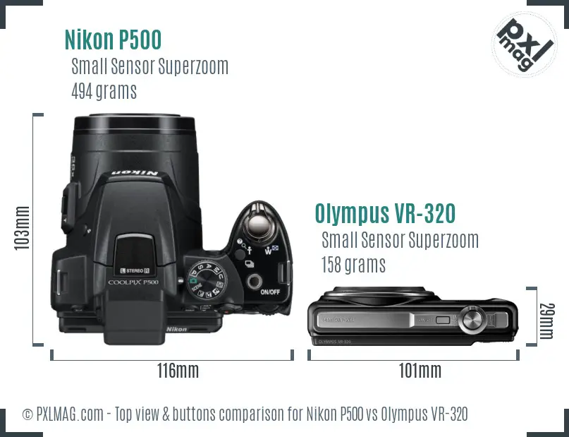 Nikon P500 vs Olympus VR-320 top view buttons comparison