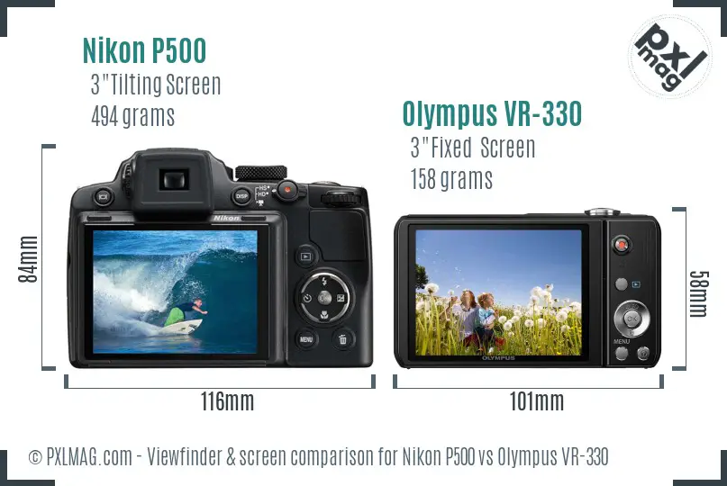 Nikon P500 vs Olympus VR-330 Screen and Viewfinder comparison