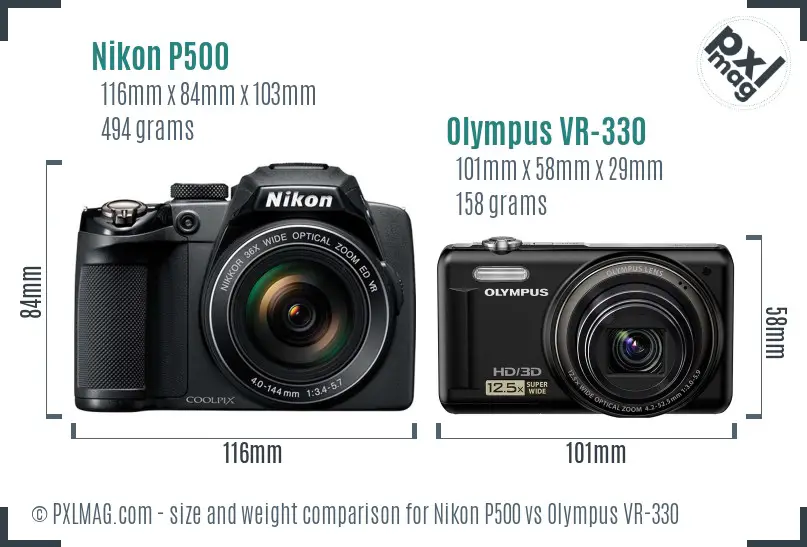 Nikon P500 vs Olympus VR-330 size comparison