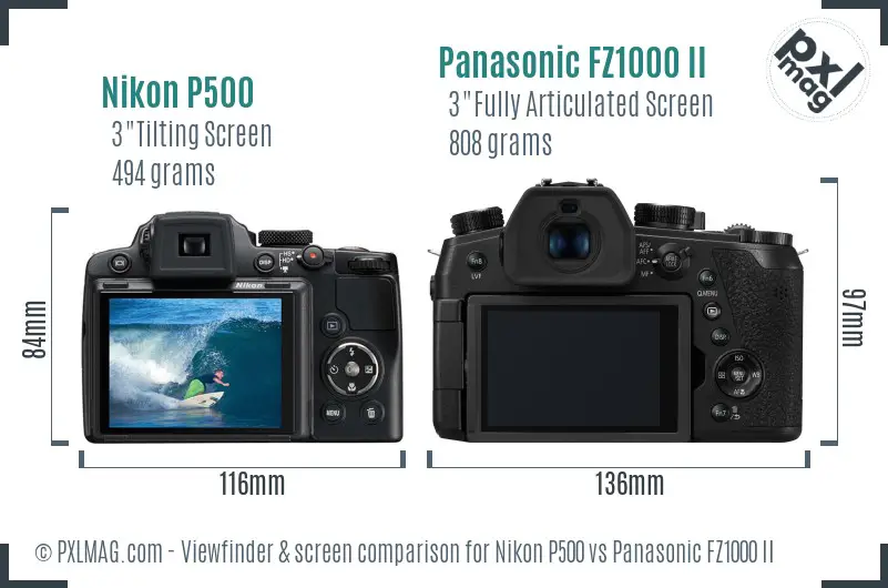 Nikon P500 vs Panasonic FZ1000 II Screen and Viewfinder comparison