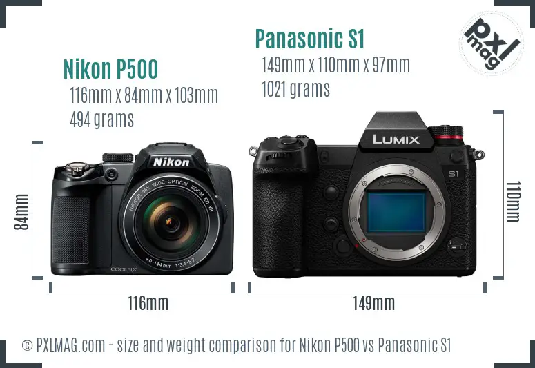 Nikon P500 vs Panasonic S1 size comparison Nikon P500 vs Panasonic S1 size comparison