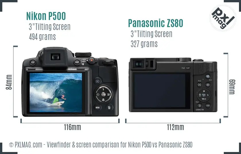 Nikon P500 vs Panasonic ZS80 Screen and Viewfinder comparison