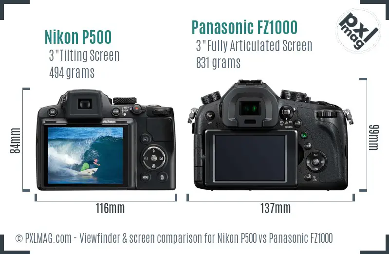 Nikon P500 vs Panasonic FZ1000 Screen and Viewfinder comparison