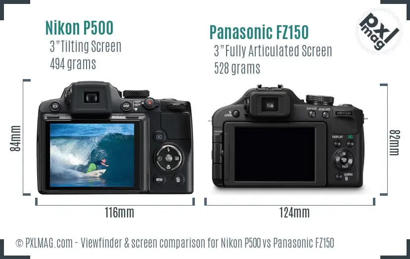 Nikon P500 vs Panasonic FZ150 Screen and Viewfinder comparison