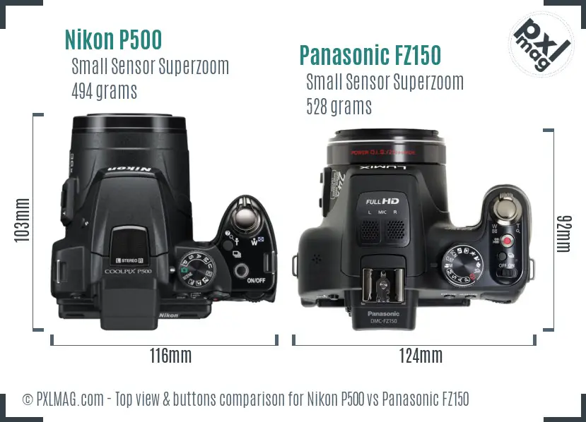 Nikon P500 vs Panasonic FZ150 top view buttons comparison