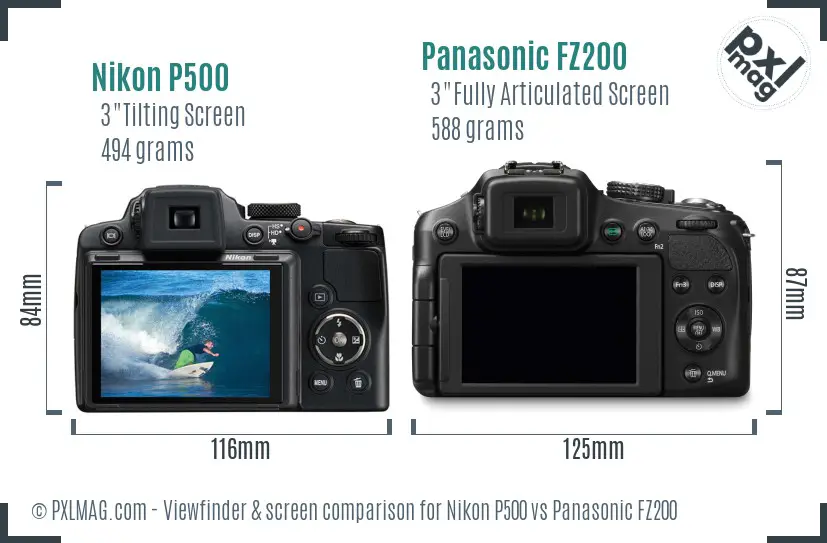 Nikon P500 vs Panasonic FZ200 Screen and Viewfinder comparison