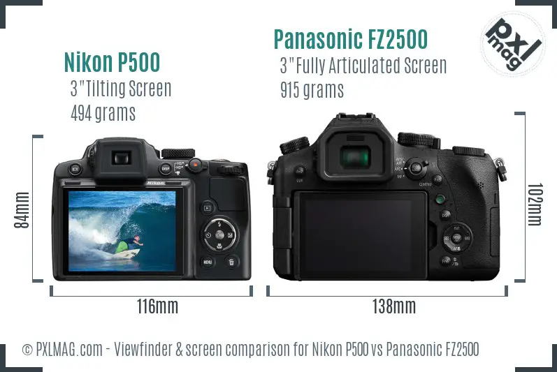 Nikon P500 vs Panasonic FZ2500 Screen and Viewfinder comparison