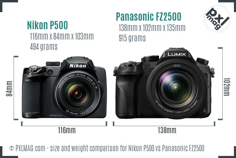 Nikon P500 vs Panasonic FZ2500 size comparison