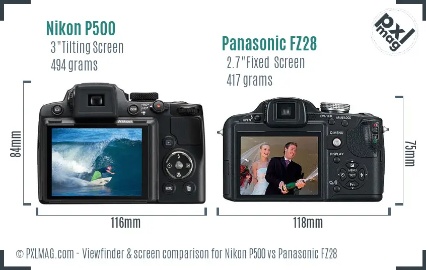 Nikon P500 vs Panasonic FZ28 Screen and Viewfinder comparison