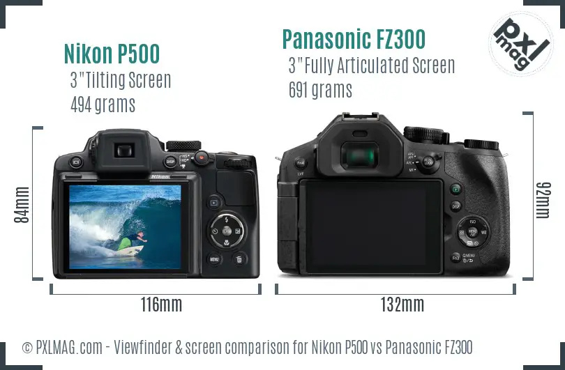 Nikon P500 vs Panasonic FZ300 Screen and Viewfinder comparison