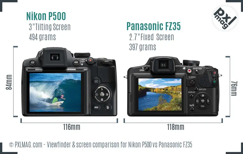 Nikon P500 vs Panasonic FZ35 Screen and Viewfinder comparison