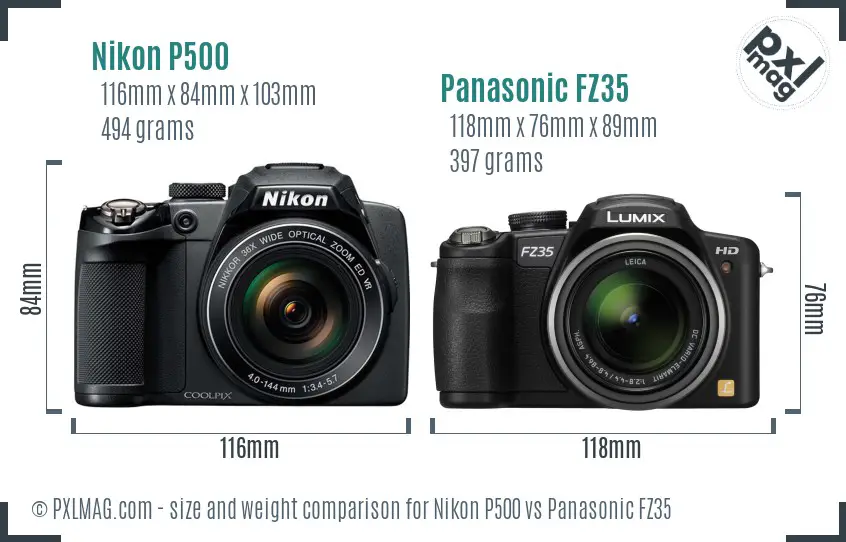 Nikon P500 vs Panasonic FZ35 size comparison