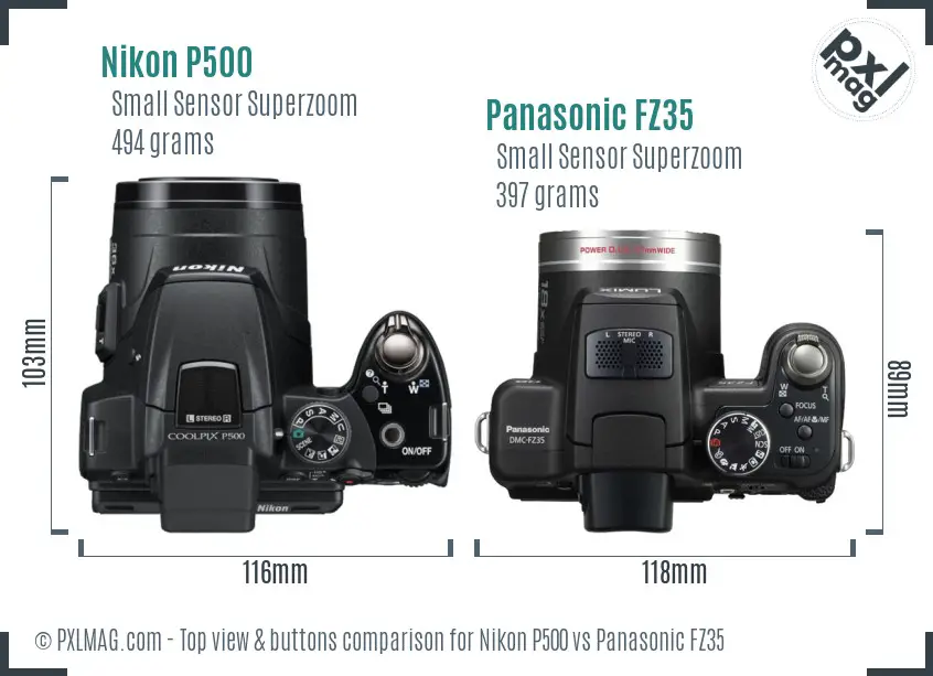 Nikon P500 vs Panasonic FZ35 top view buttons comparison