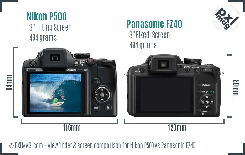 Nikon P500 vs Panasonic FZ40 Screen and Viewfinder comparison